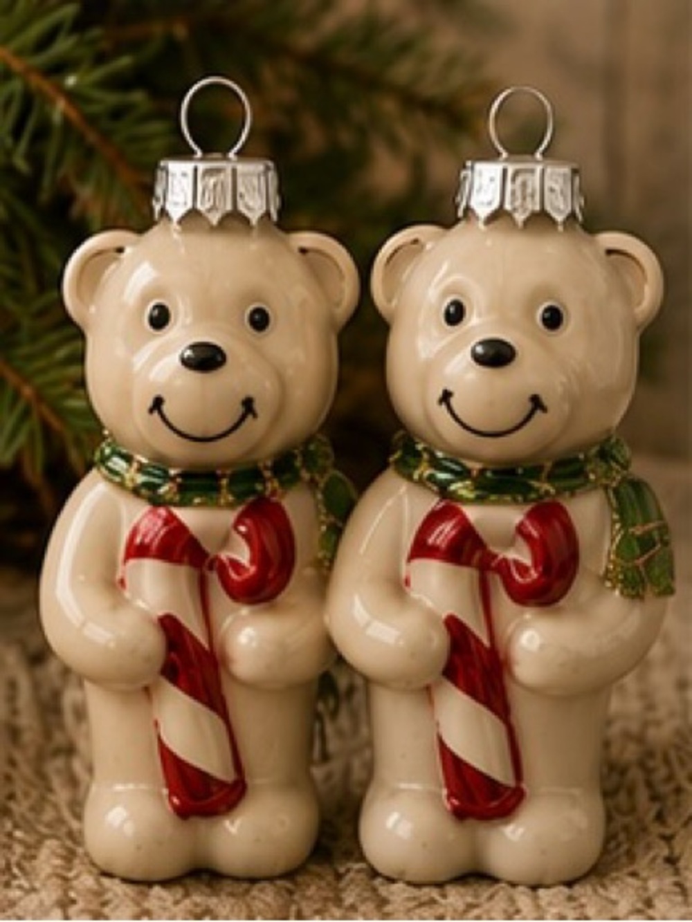 Bradford‎ Glass Christmas Bear Ornaments Candy Canes Holiday Tree Decor